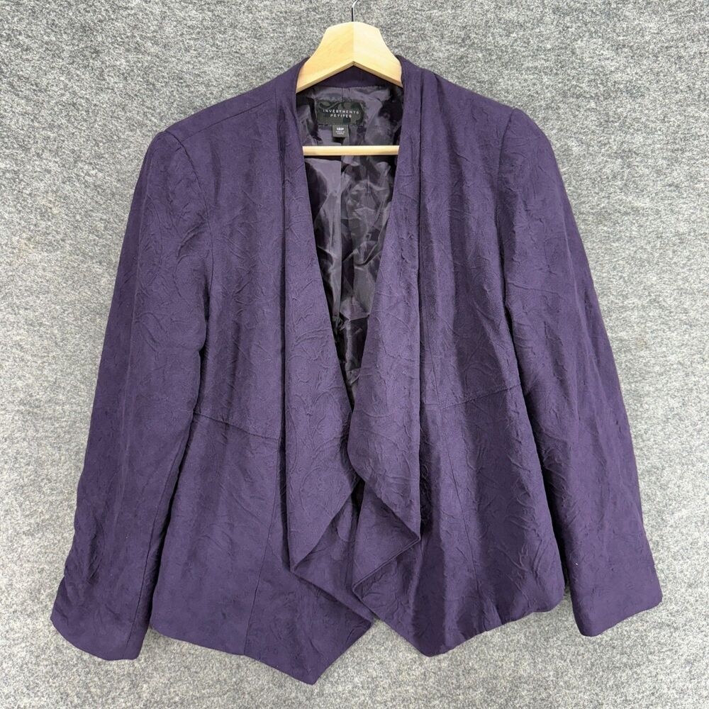 Investments Blazer Women 12P Petite Purple Collared Open Front Long Sleeve